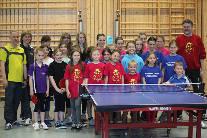 Auf dem Bild zu sehen sind die an der Trainingseinheit Beteiligten mit Steffen und Annette Kreiling (links) vom ausrichtenden TTC Wißmar sowie der HTTV-Ressortleiter Lehrwesen Markus Reiter (rechts).
