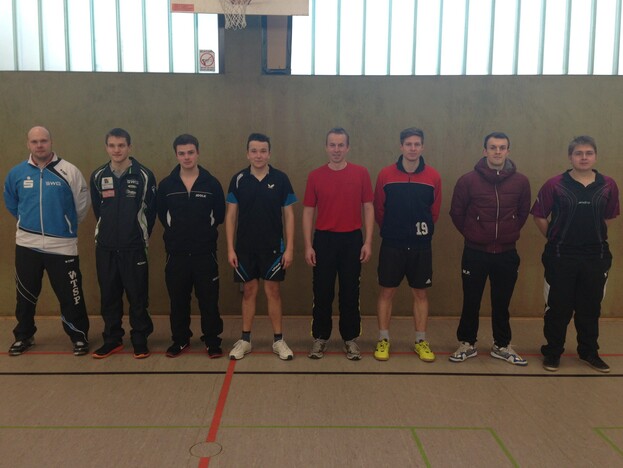 Herren (v.l.): 1. Stefan Harnisch (NSC W.-Steinberg), 2. Martin Richter (NSC W.-Steinberg), 3. Phillip Wingert (Gießener SV), 4. Artur Muchametgariev (SG Climbach), 5. Stefan Schneider (TSG Alten-Buseck), 6. Daniel Kozy (VfB Ruppertsburg), 7. Maximilian