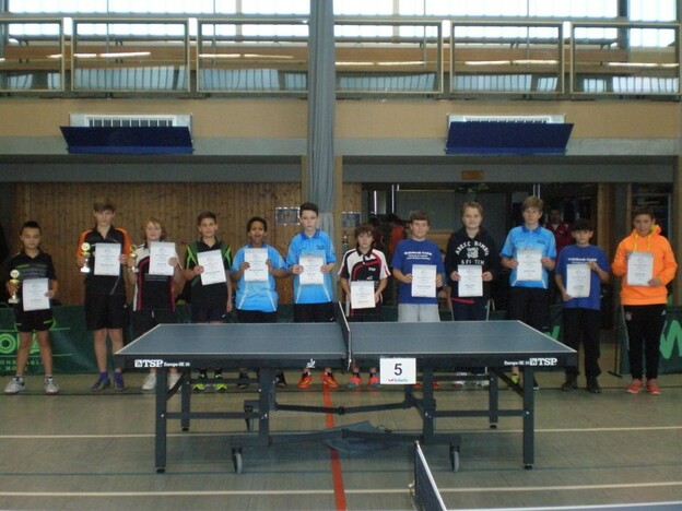 Alle Teilnehmer bei den A-Schülern (v.l.): 1. Tim Neuhof (NSC W.-Steinberg), 2. Alexander Parr (SV Ettingshausen), 3. Rico Lotz (NSC W.-Steinberg), 4. Nick Kretschmer (SV Annerod), 5. Merhawie Kiros (Gießener SV), 6. Alex Gur (Gießener SV), 7. Niklas J