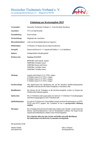 Einladung Kreisrangliste 2015